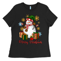 Black Snowman Merry Christmas Ladies Tee - NancyCooperArtShop