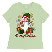 Matcha Snowman Merry Christmas Ladies Tee - NancyCooperArtShop