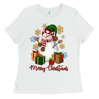 White Snowman Merry Christmas Ladies Tee - NancyCooperArtShop