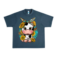 Midnight Navy cute cow with sunflower and leopard Urban Heavy Tee - texasbilliewilder