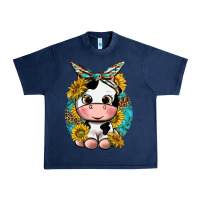 Navy cute cow with sunflower and leopard Urban Heavy Tee - texasbilliewilder