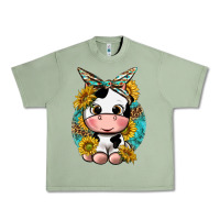 Oil Green cute cow with sunflower and leopard Urban Heavy Tee - texasbilliewilder