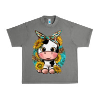 Cute Cow With Sunflower And Leopard Urban Heavy Tee | Teevron