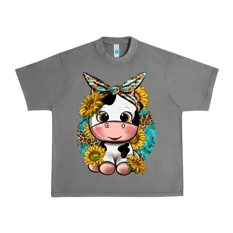 Cute Cow With Sunflower And Leopard Urban Heavy Tee by texasbilliewilder | Teevron