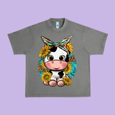 Cute Cow With Sunflower And Leopard Urban Heavy Tee Designed By Texasbilliewilder