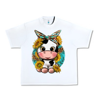 White cute cow with sunflower and leopard Urban Heavy Tee - texasbilliewilder