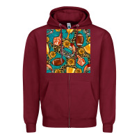 Burgundy american football winner cup and helmet seamless pattern Zipper Hoodie - BundleAndBundleShop