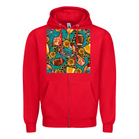 Red american football winner cup and helmet seamless pattern Zipper Hoodie - BundleAndBundleShop