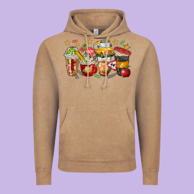 School Bus Coffee Cups Vintage Hoodie Designed By Nancycooperartshop