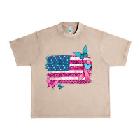 French Oak american flag breast cancer with ribbon Urban Heavy Tee - texasbilliewilder