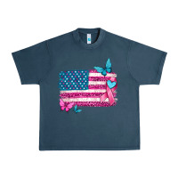 Midnight Navy american flag breast cancer with ribbon Urban Heavy Tee - texasbilliewilder