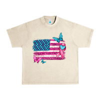 Sandshell american flag breast cancer with ribbon Urban Heavy Tee - texasbilliewilder