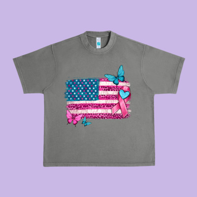 American Flag Breast Cancer With Ribbon Urban Heavy Tee Designed By Texasbilliewilder