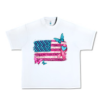 White american flag breast cancer with ribbon Urban Heavy Tee - texasbilliewilder