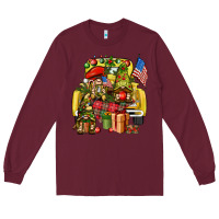 Burgundy Christmas army gnomes truck 4th of july Long Sleeve Tee - HowdyJamesFarm