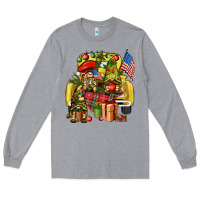 Heather Grey Christmas army gnomes truck 4th of july Long Sleeve Tee - HowdyJamesFarm