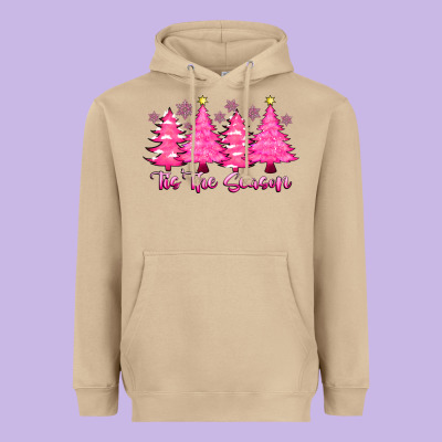 Tis The Season Pink Trees Heavyweight Hoodie Designed By Cowhidedigitalart