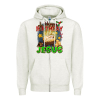 Oatmeal Heather happy birthday jesus Zipper Hoodie - FaDigitalArtStudio