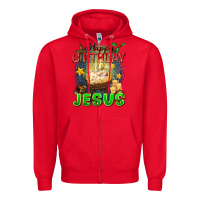 Red happy birthday jesus Zipper Hoodie - FaDigitalArtStudio