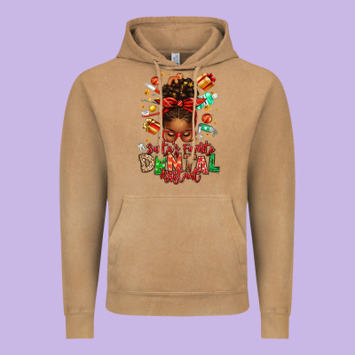 Santa's Favorite Dental Assistant Afro Messy Bun Vintage Hoodie Designed By Texasbilliewilder