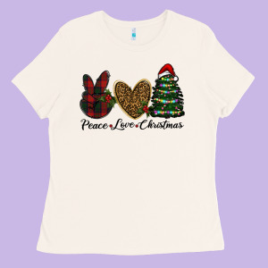 Peace Love Christmas Ladies Tee Designed By Ranaportraitstore