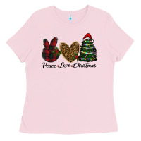 Bubblegum Pink peace love christmas Ladies Tee - RanaPortraitStore