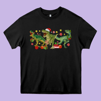 Christmas Dinosaurs Heavy Core Tee Designed By Maliassmallbusiness