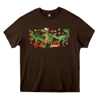 Chocolate Brown christmas dinosaurs Heavy Core Tee - MaliasSmallBusiness