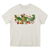 Cream christmas dinosaurs Heavy Core Tee - MaliasSmallBusiness