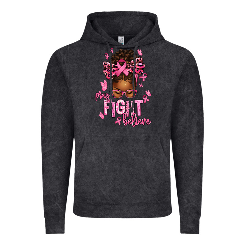 Pray Fight Believe Breast Cancer Afro Messy Vintage Hoodie by texasbilliewilder | Teevron