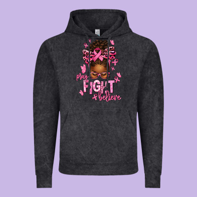Pray Fight Believe Breast Cancer Afro Messy Vintage Hoodie Designed By Texasbilliewilder