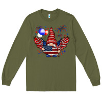 Army Green Gnome with 4th Of July elements Long Sleeve Tee - HowdyJamesFarm