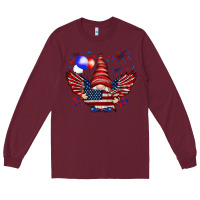 Burgundy Gnome with 4th Of July elements Long Sleeve Tee - HowdyJamesFarm
