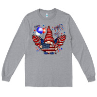 Heather Grey Gnome with 4th Of July elements Long Sleeve Tee - HowdyJamesFarm