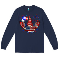 Navy Gnome with 4th Of July elements Long Sleeve Tee - HowdyJamesFarm