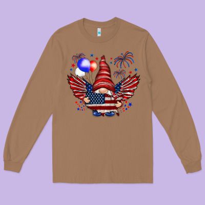 Gnome With 4th Of July Elements Long Sleeve Tee Designed By Howdyjamesfarm