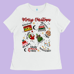 Merry Christmas Ladies Tee Designed By Maliassmallbusiness