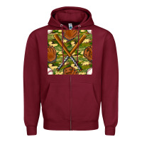 Burgundy baseball bat and gloves with camouflage seamless pattern Zipper Hoodie - BundleAndBundleShop