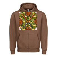 Chestnut baseball bat and gloves with camouflage seamless pattern Zipper Hoodie - BundleAndBundleShop