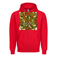 Red baseball bat and gloves with camouflage seamless pattern Zipper Hoodie - BundleAndBundleShop