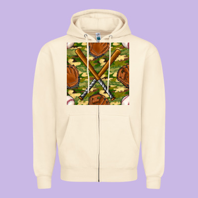 Baseball Bat And Gloves With Camouflage Seamless Pattern Zipper Hoodie Designed By Bundleandbundleshop