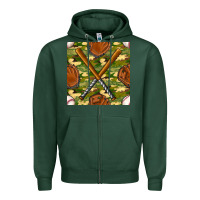 Sports Green baseball bat and gloves with camouflage seamless pattern Zipper Hoodie - BundleAndBundleShop