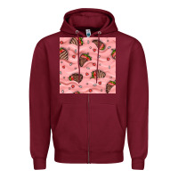 Burgundy valentines day strawberries in cream seamless pattern Zipper Hoodie - BundleAndBundleShop