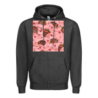 Charcoal Heather valentines day strawberries in cream seamless pattern Zipper Hoodie - BundleAndBundleShop