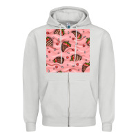Dove Grey valentines day strawberries in cream seamless pattern Zipper Hoodie - BundleAndBundleShop