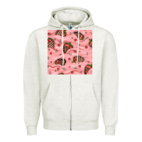Oatmeal Heather valentines day strawberries in cream seamless pattern Zipper Hoodie - BundleAndBundleShop