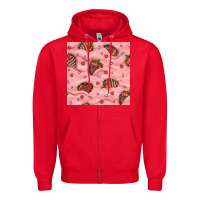 Red valentines day strawberries in cream seamless pattern Zipper Hoodie - BundleAndBundleShop