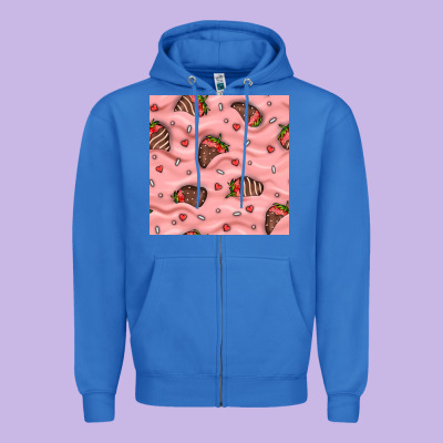 Valentines Day Strawberries In Cream Seamless Pattern Zipper Hoodie Designed By Bundleandbundleshop