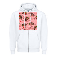 White valentines day strawberries in cream seamless pattern Zipper Hoodie - BundleAndBundleShop