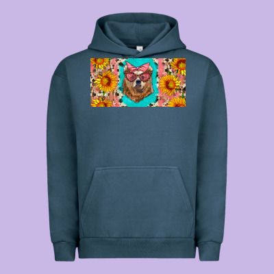 Mama Bear With Sunflowers And Glasses License Plate Urban Hoodie Designed By Artiststas